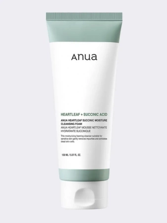 Гель-пенка для умывания с янтарной кислотой Anua Heartleaf Succinic Moisture Cleansing Foam 150 мл | Москосметикс